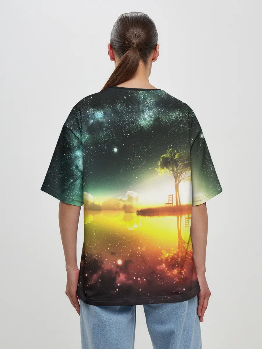 Женская футболка оверсайз / Закат со звездами