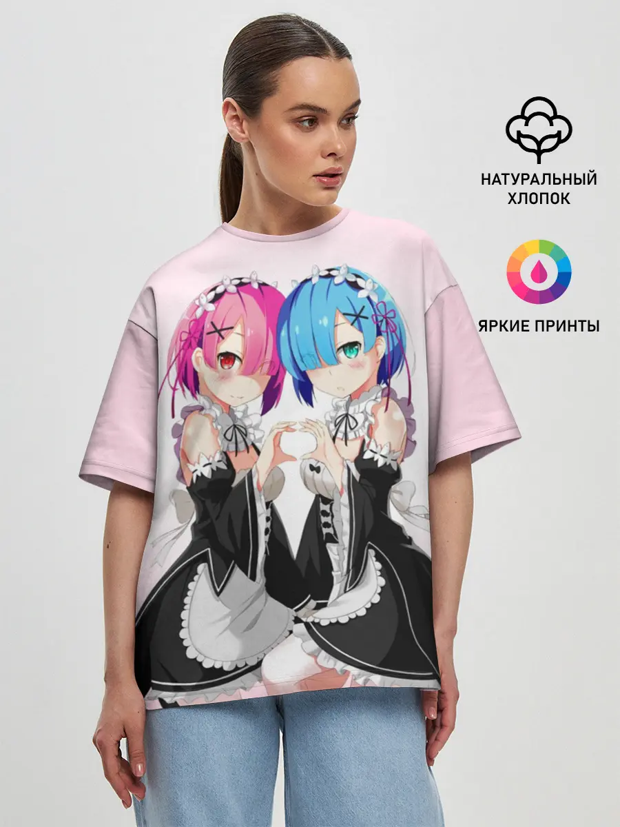 Женская футболка оверсайз / Re:Zero. Рем и Рам