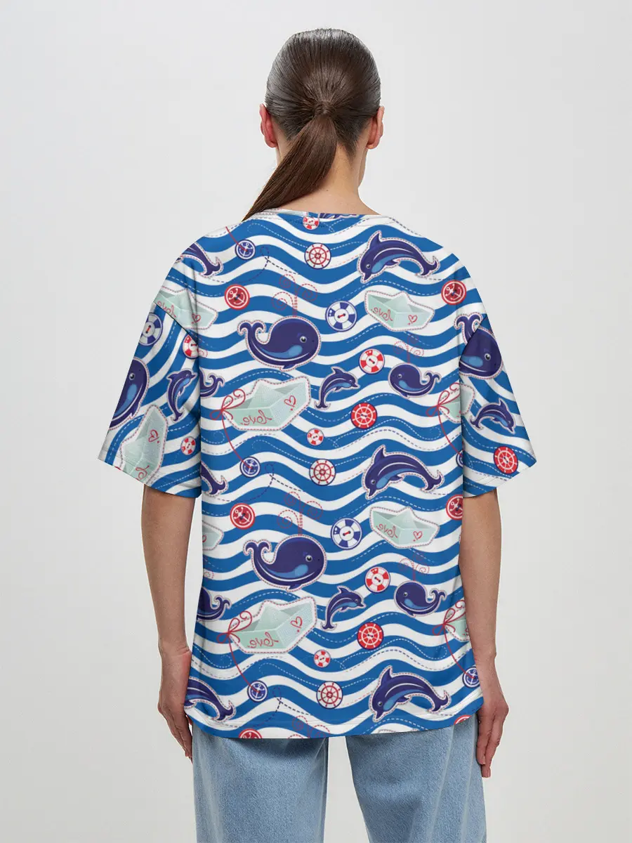 Женская футболка оверсайз / Киты и дельфины