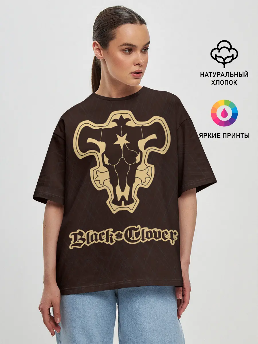 Женская футболка оверсайз / Черный Клевер