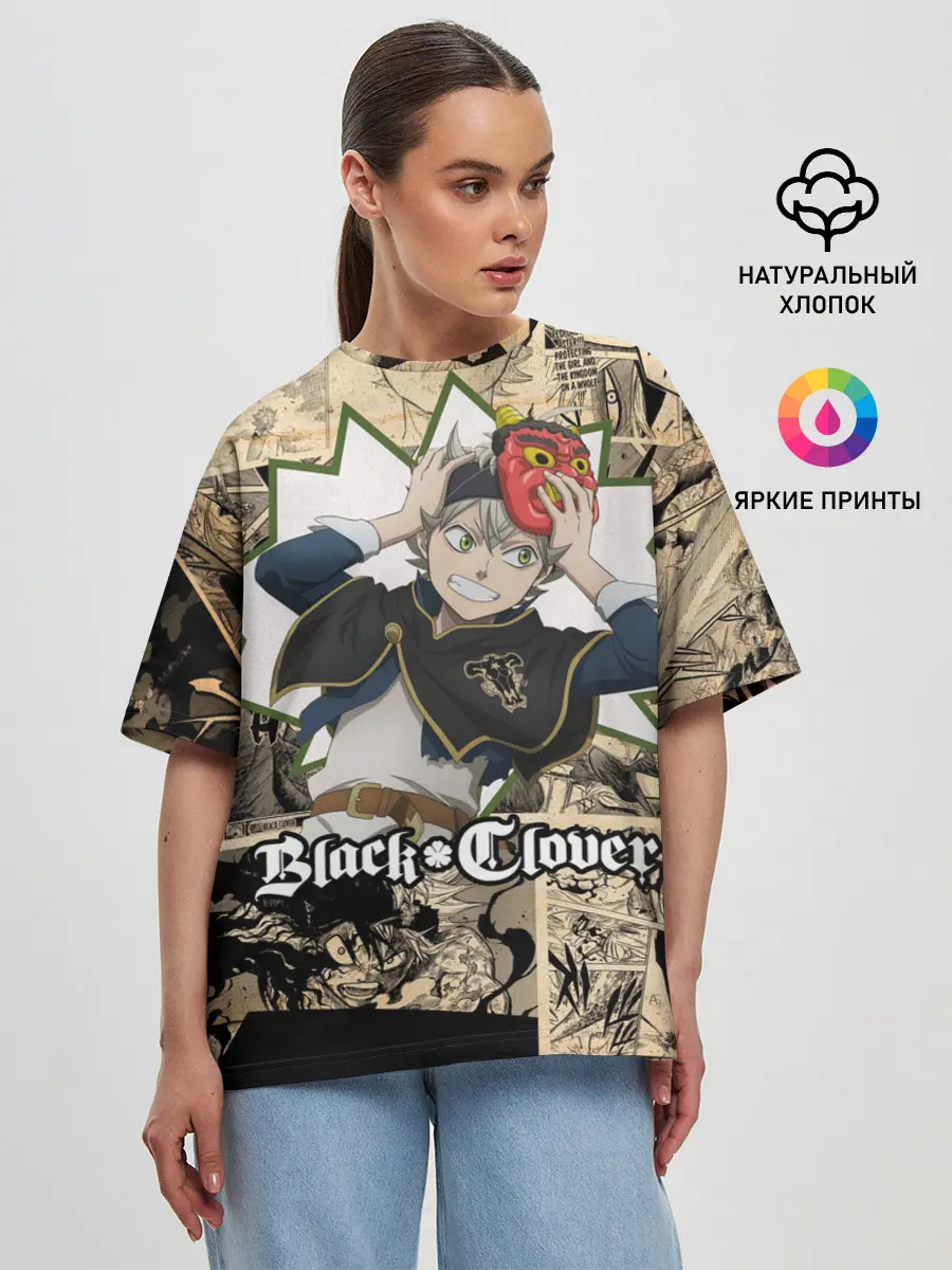 Женская футболка оверсайз / Черный Клевер