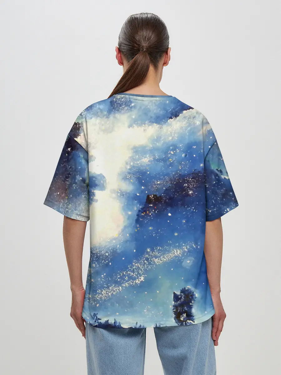 Женская футболка оверсайз / Ёжик в космосе