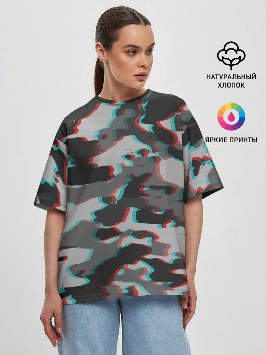 Женская футболка оверсайз / Серый камуфляж