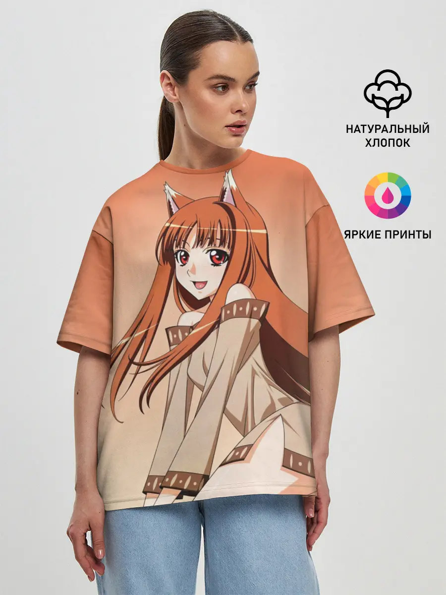 Женская футболка оверсайз / Милая аниме девочка-оборотень