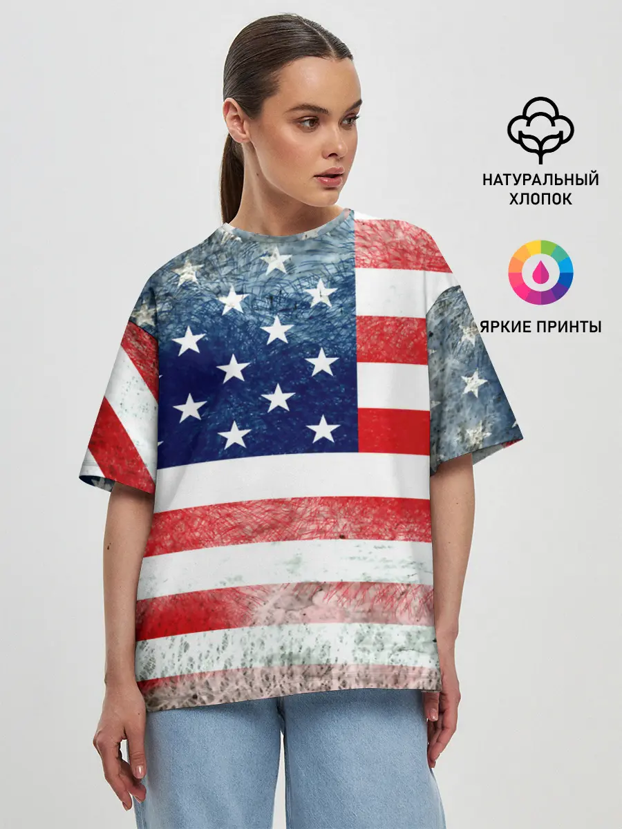 Женская футболка оверсайз / Америка Флаг