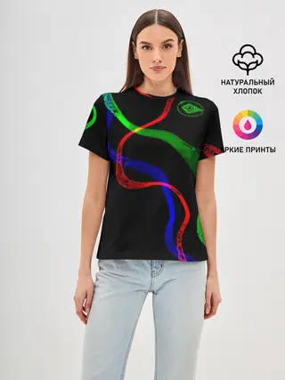 Женская базовая футболка / Неоновый хаос 3D/Neon chaos 3D