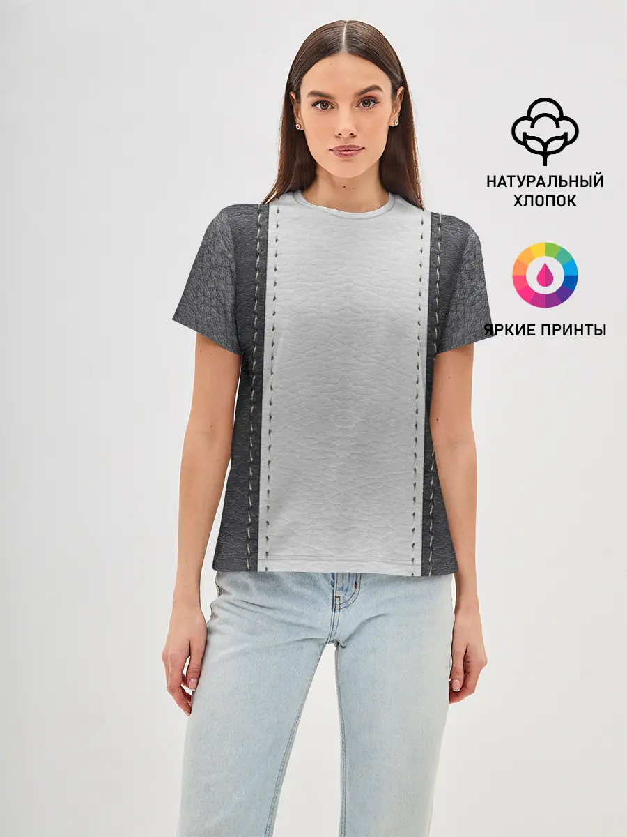 Женская базовая футболка / Черно белая кожа