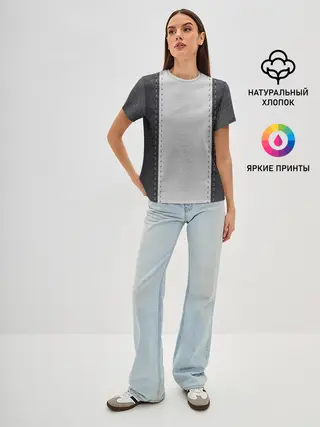 Женская базовая футболка / Черно белая кожа