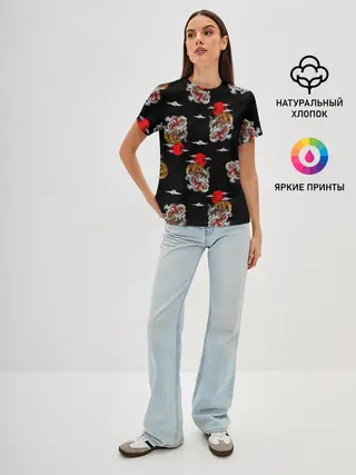 Женская базовая футболка / Японский стиль - тигры