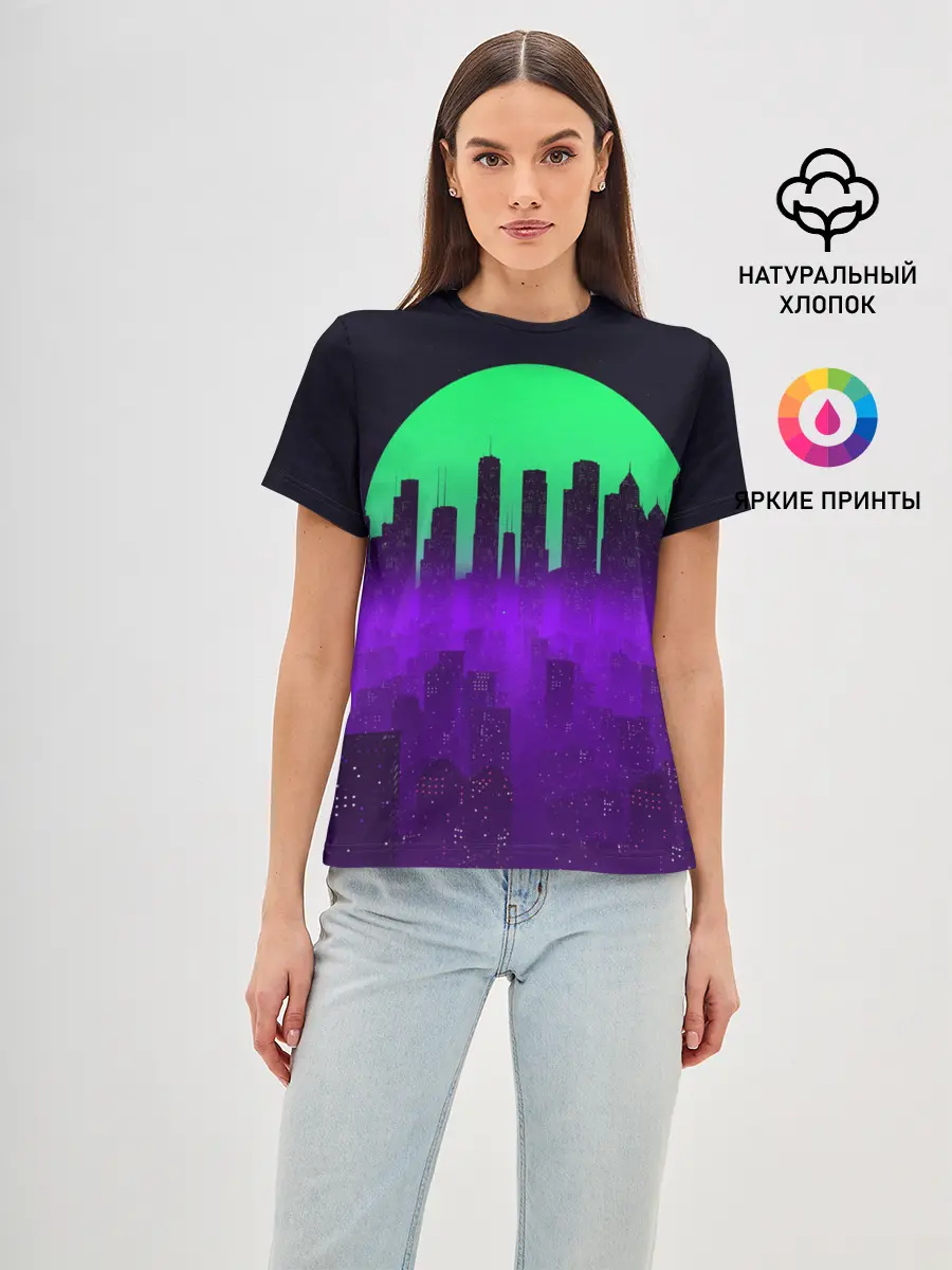 Женская базовая футболка / НЕОНОВЫЙ ГОРОД
