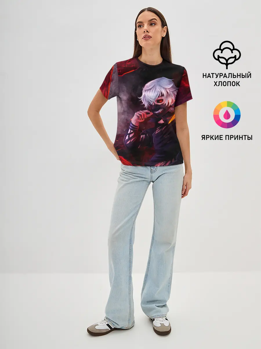 Женская базовая футболка / Ken Kaneki красные жала