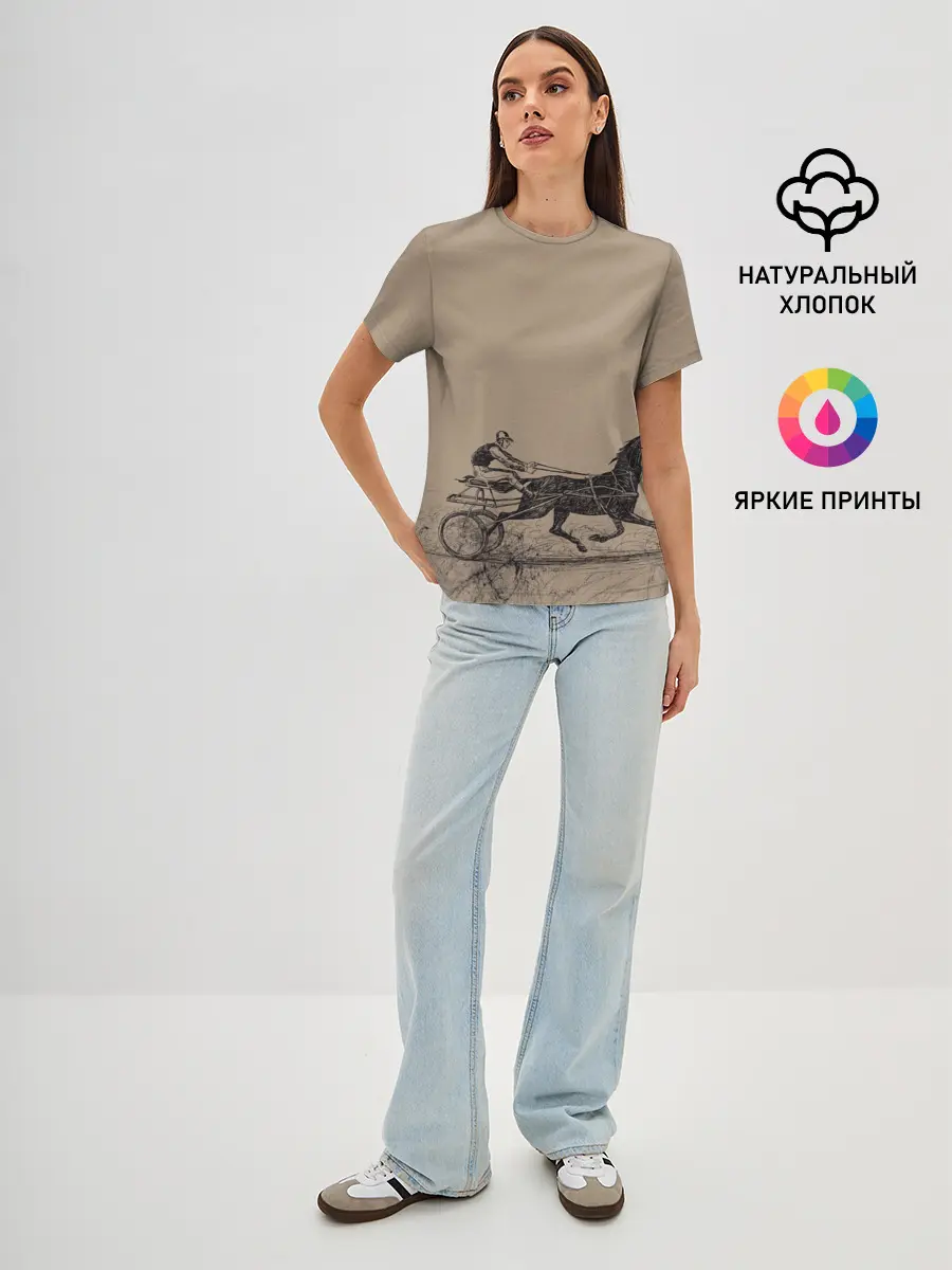 Женская базовая футболка / лошадь с колесницей