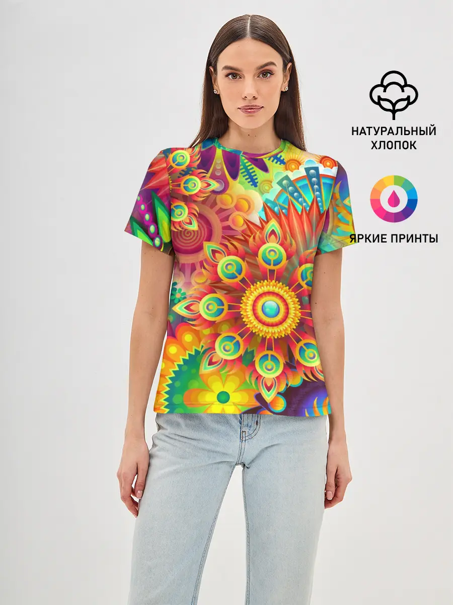Женская базовая футболка / Психоделия | Яркая