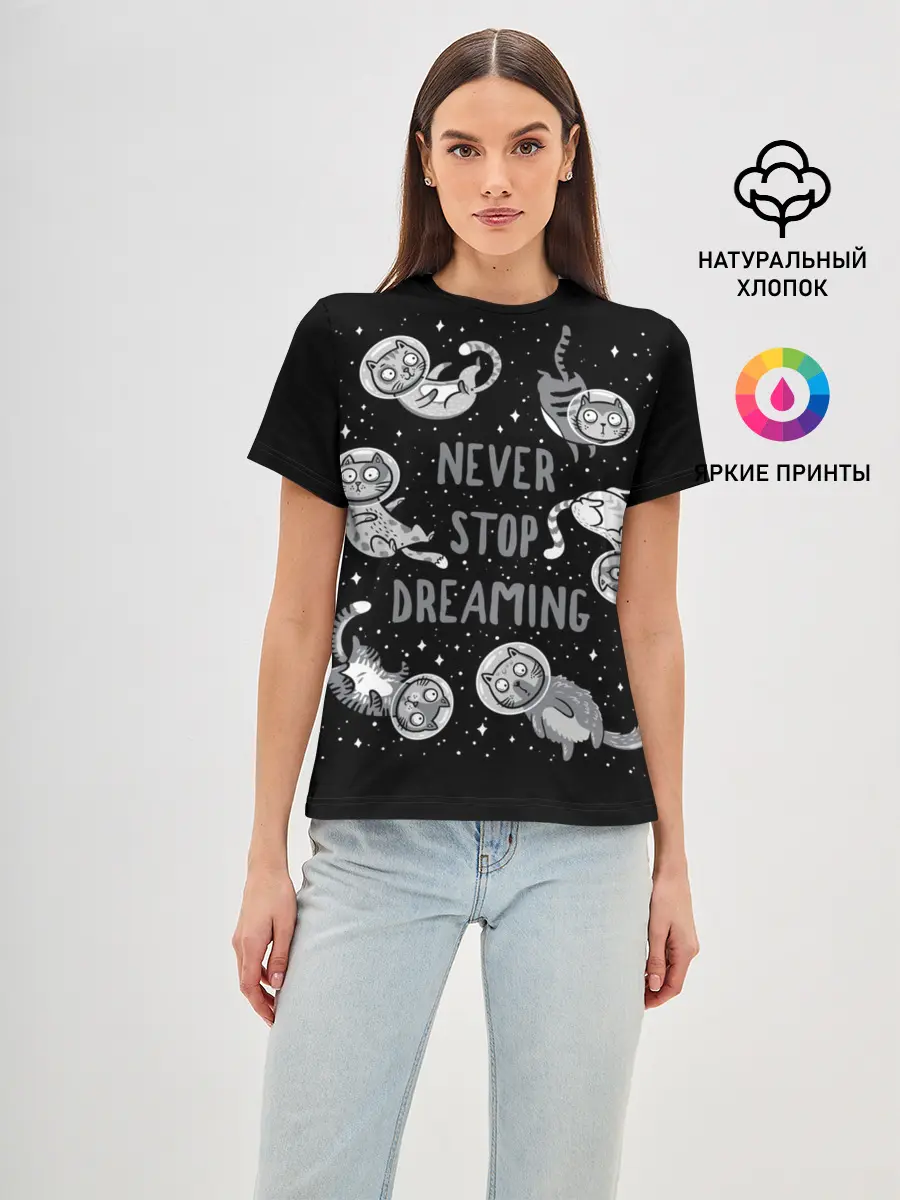 Женская базовая футболка / Коты в Космосе