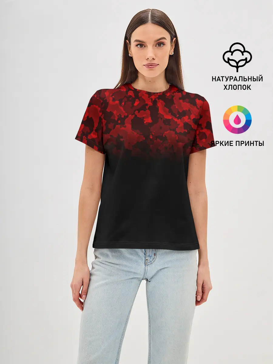 Женская базовая футболка / BLACK RED CAMO | RED MILLITARY