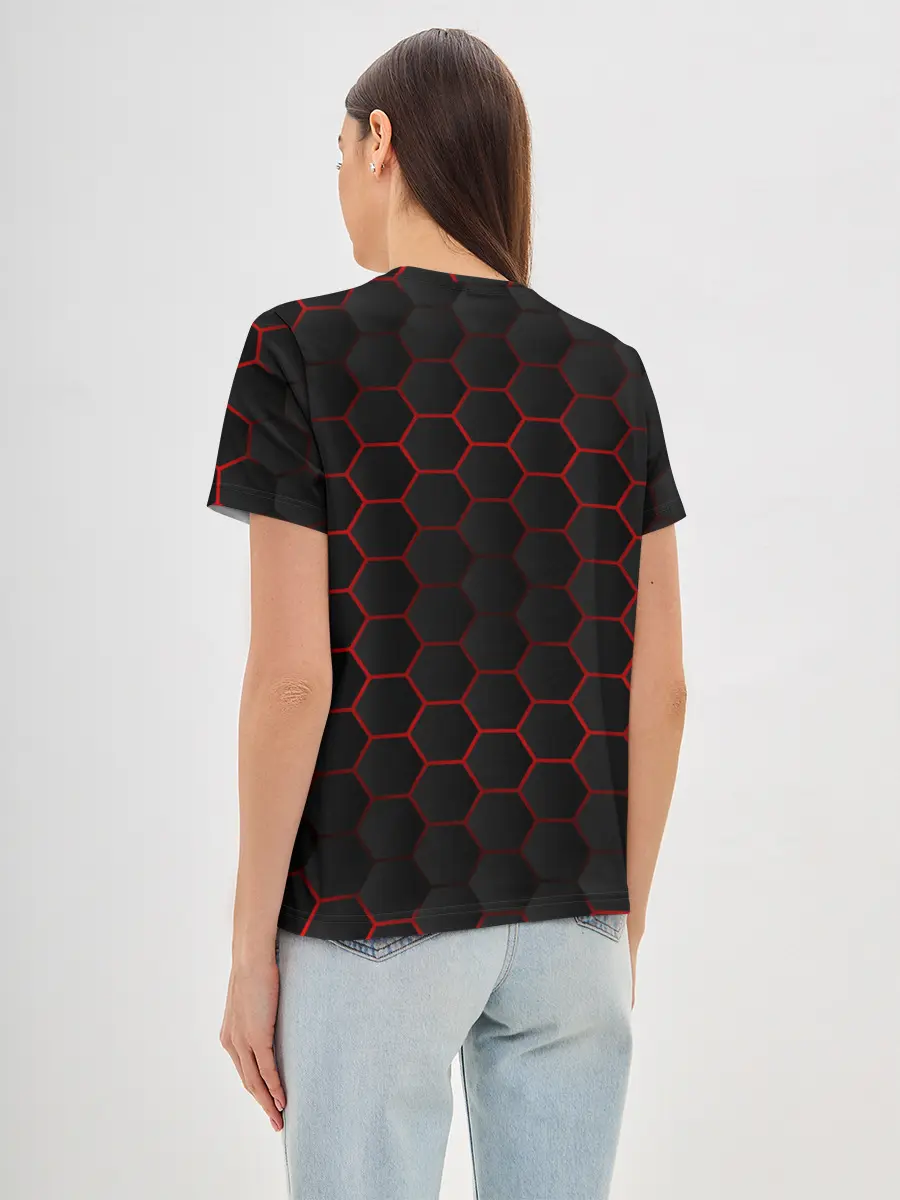 Женская базовая футболка / 3D black & red