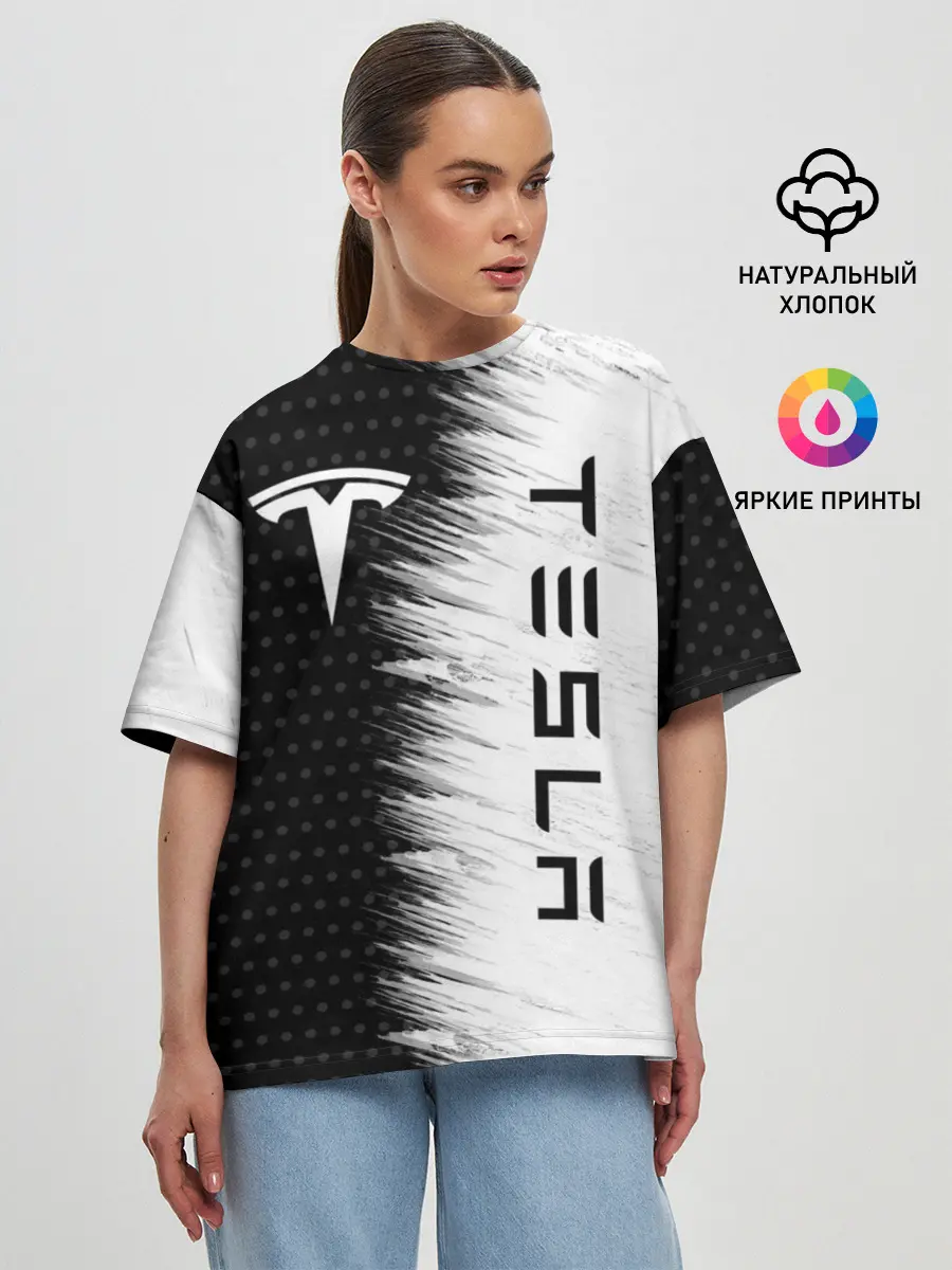 Женская футболка оверсайз / TESLA