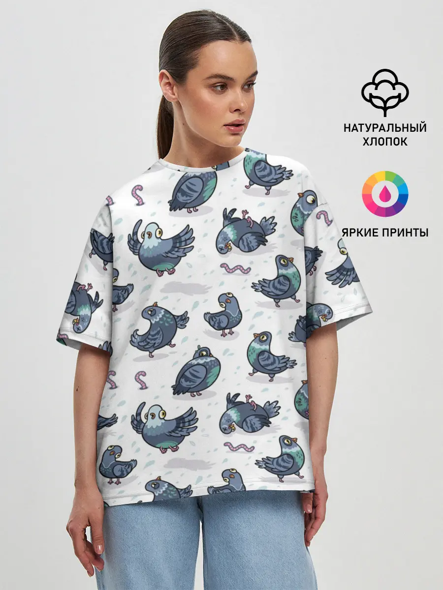 Женская футболка оверсайз / Голуби