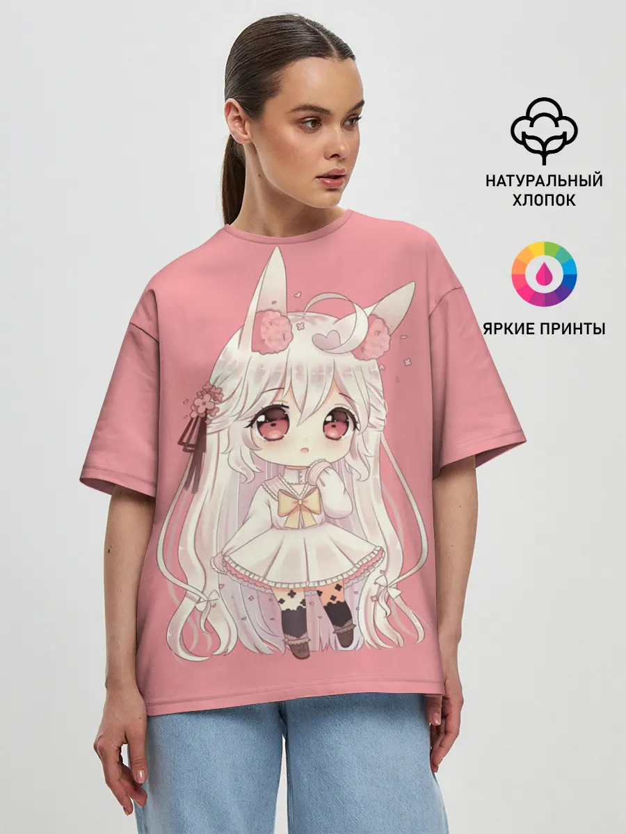 Женская футболка оверсайз / Неко тян