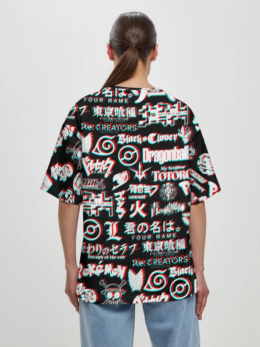 Женская футболка оверсайз / ЛОГО АНИМЕ ГЛИТЧ