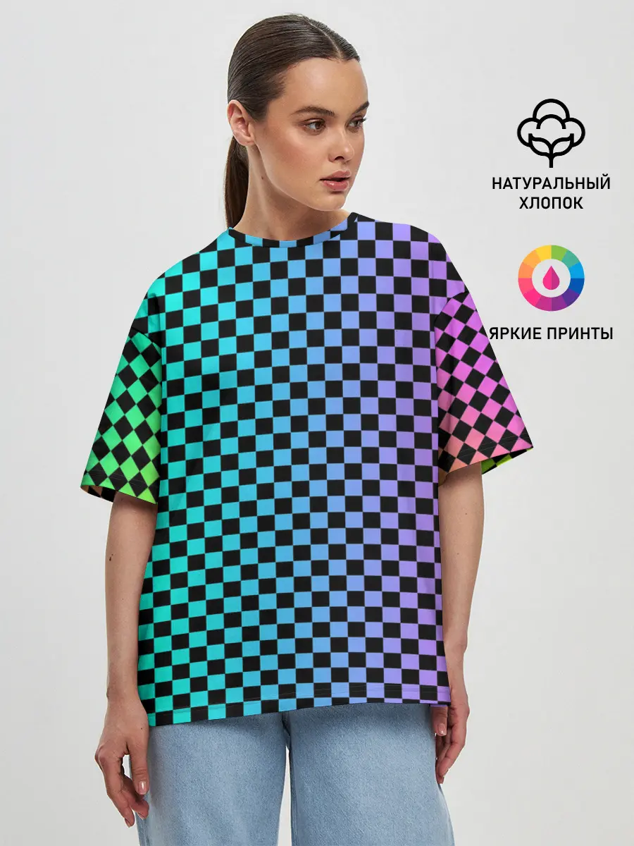 Женская футболка оверсайз / Checkerboard Color