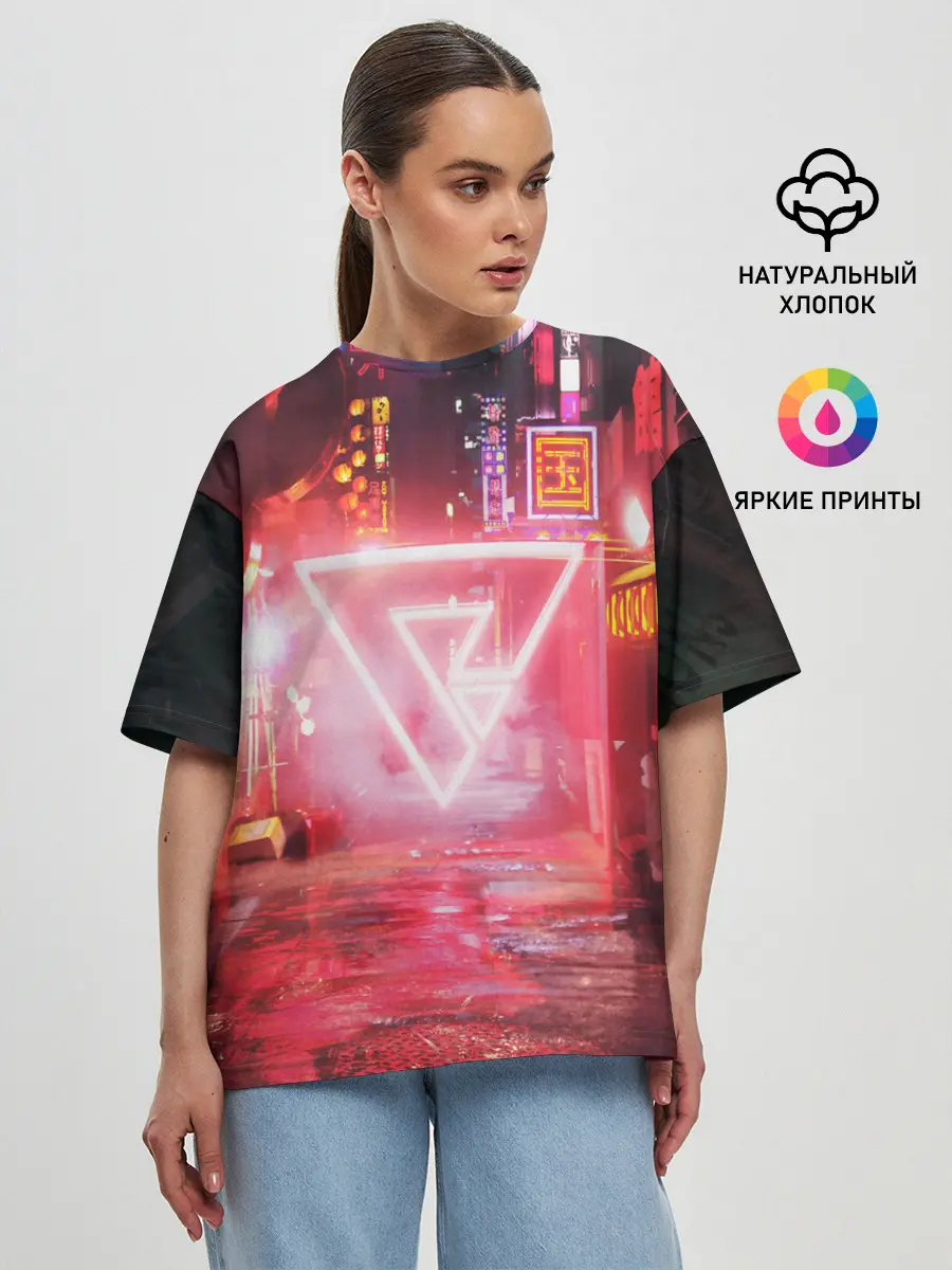 Женская футболка оверсайз / КИБЕР НЕОН