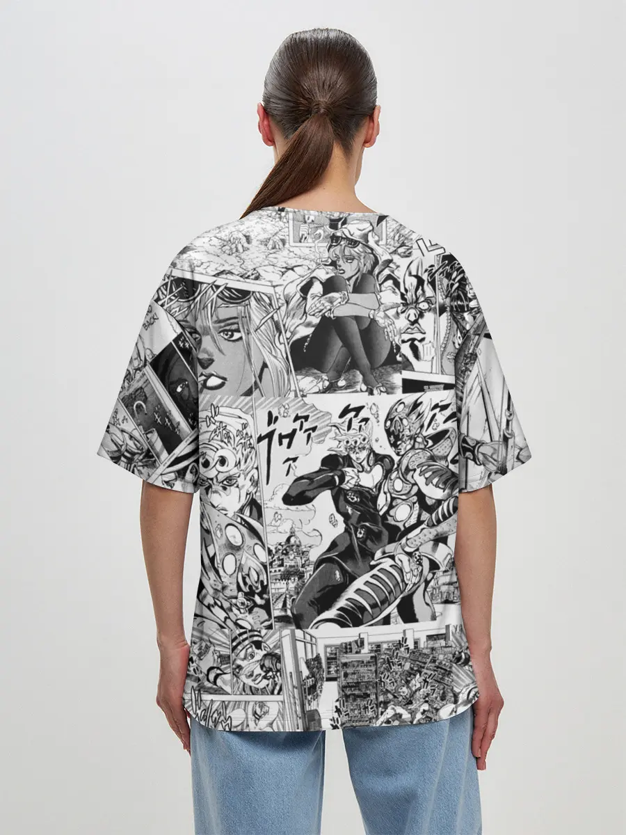 Женская футболка оверсайз / Чернобелый комикс джоджо
