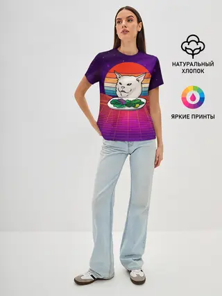 Женская базовая футболка / Woman yelling at a cat