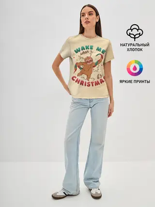 Женская базовая футболка / Новогодний ленивец