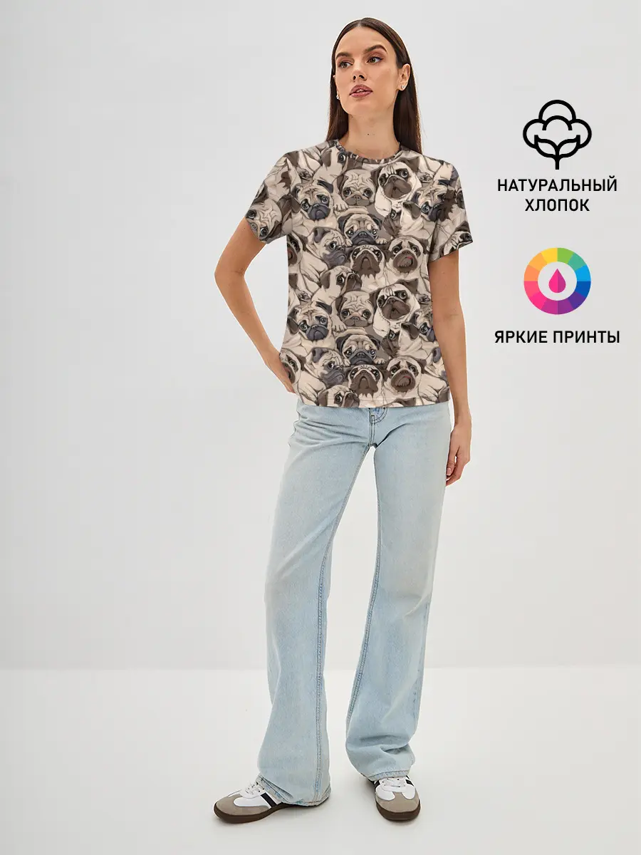 Женская базовая футболка / Мопсы