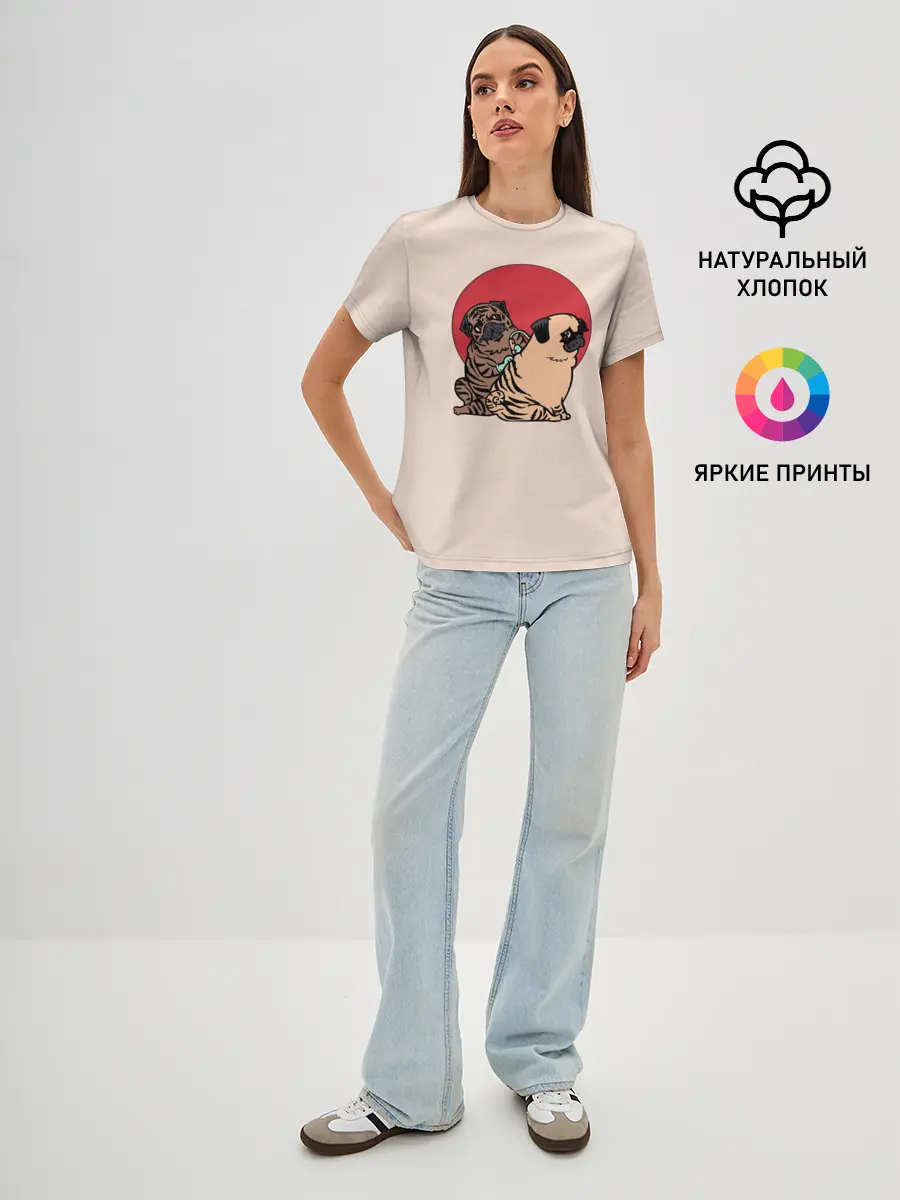 Женская базовая футболка / Мопсы | Тату мастер