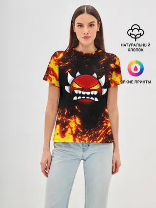 Женская базовая футболка / Geometry Dash | Demon