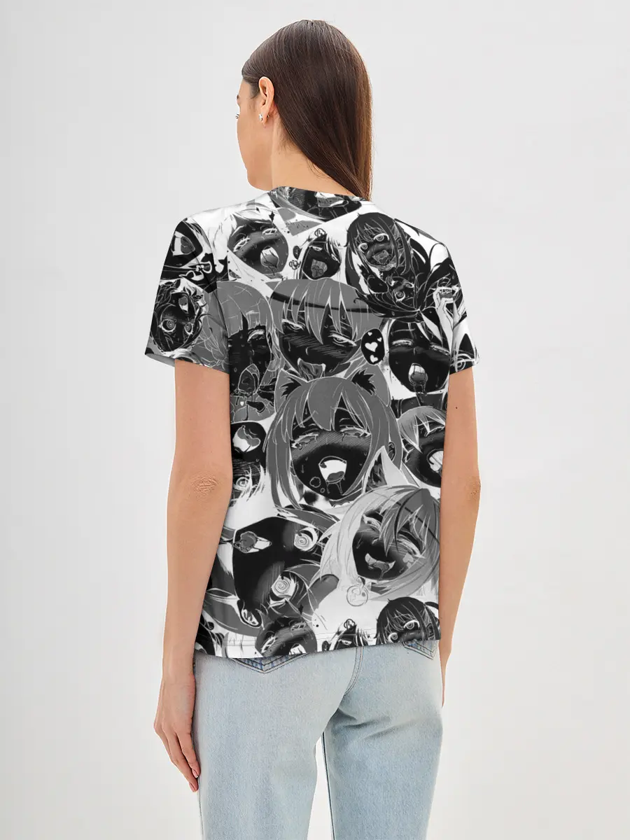 Женская базовая футболка / Ахегао паттерн черный