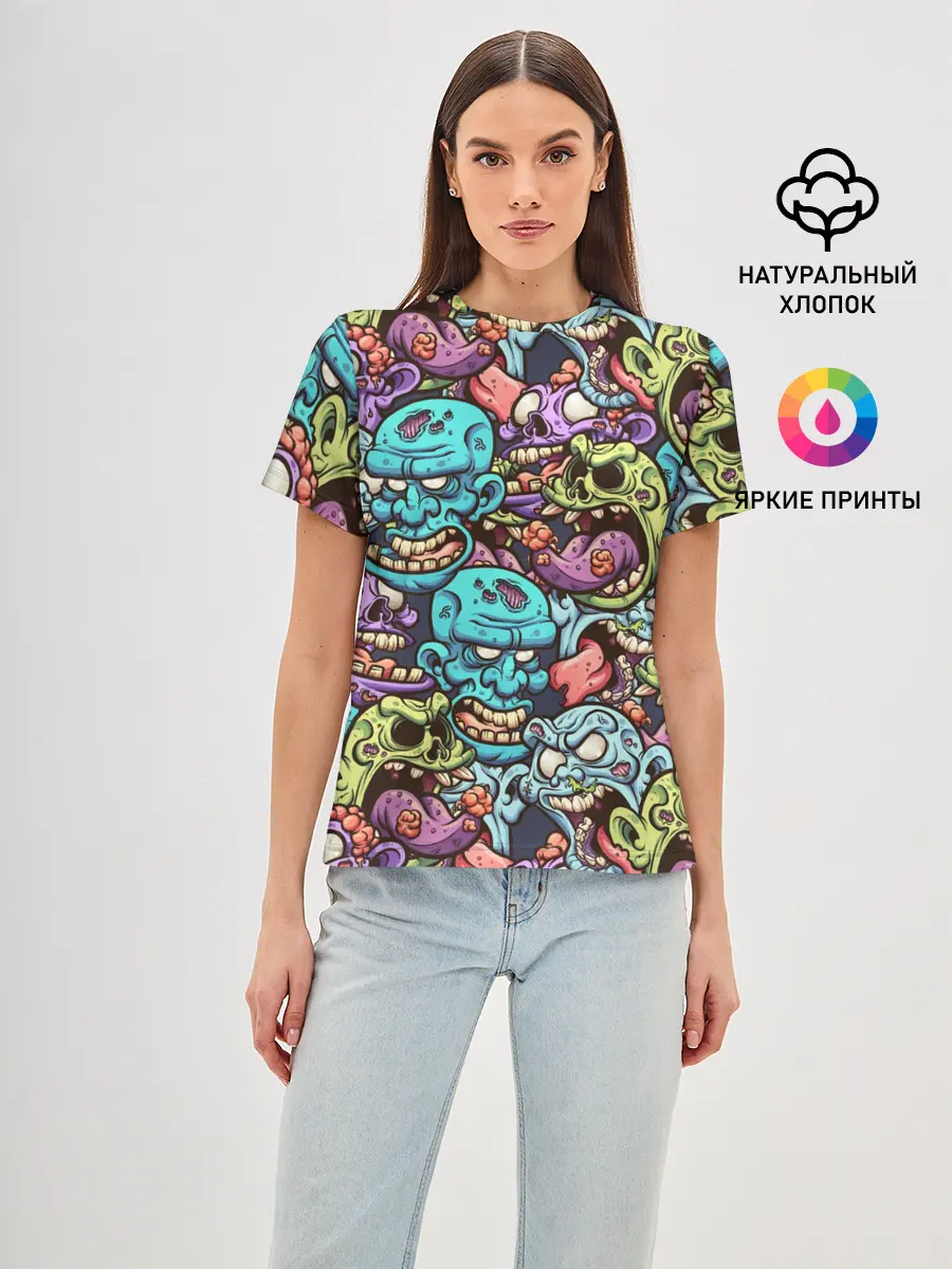 Женская базовая футболка / Зомби Паттерн