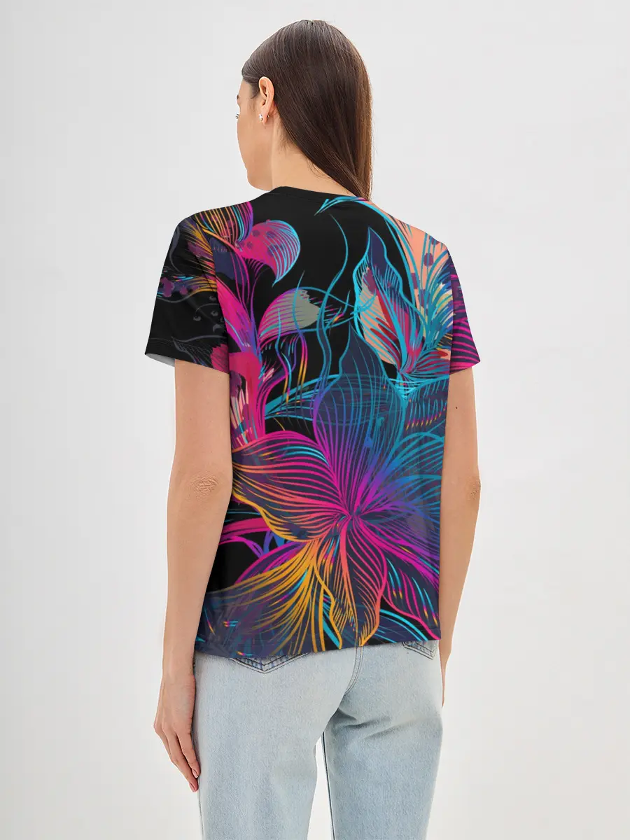 Женская базовая футболка / Flowers | Неон