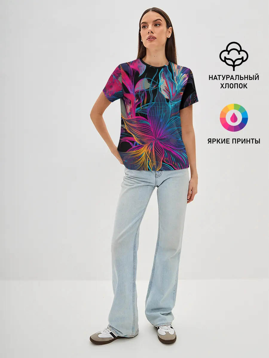 Женская базовая футболка / Flowers | Неон