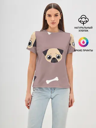 Женская базовая футболка / Мопсины мордашки