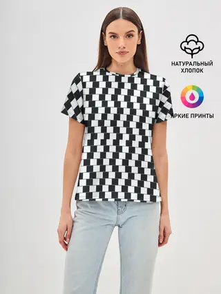 Женская базовая футболка / Шахматная Иллюзия Искажения