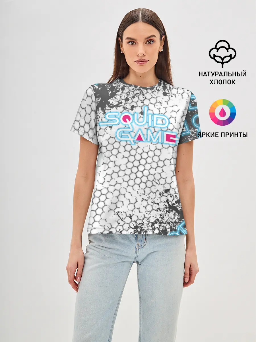 Женская базовая футболка / Игра в кальмара Неон