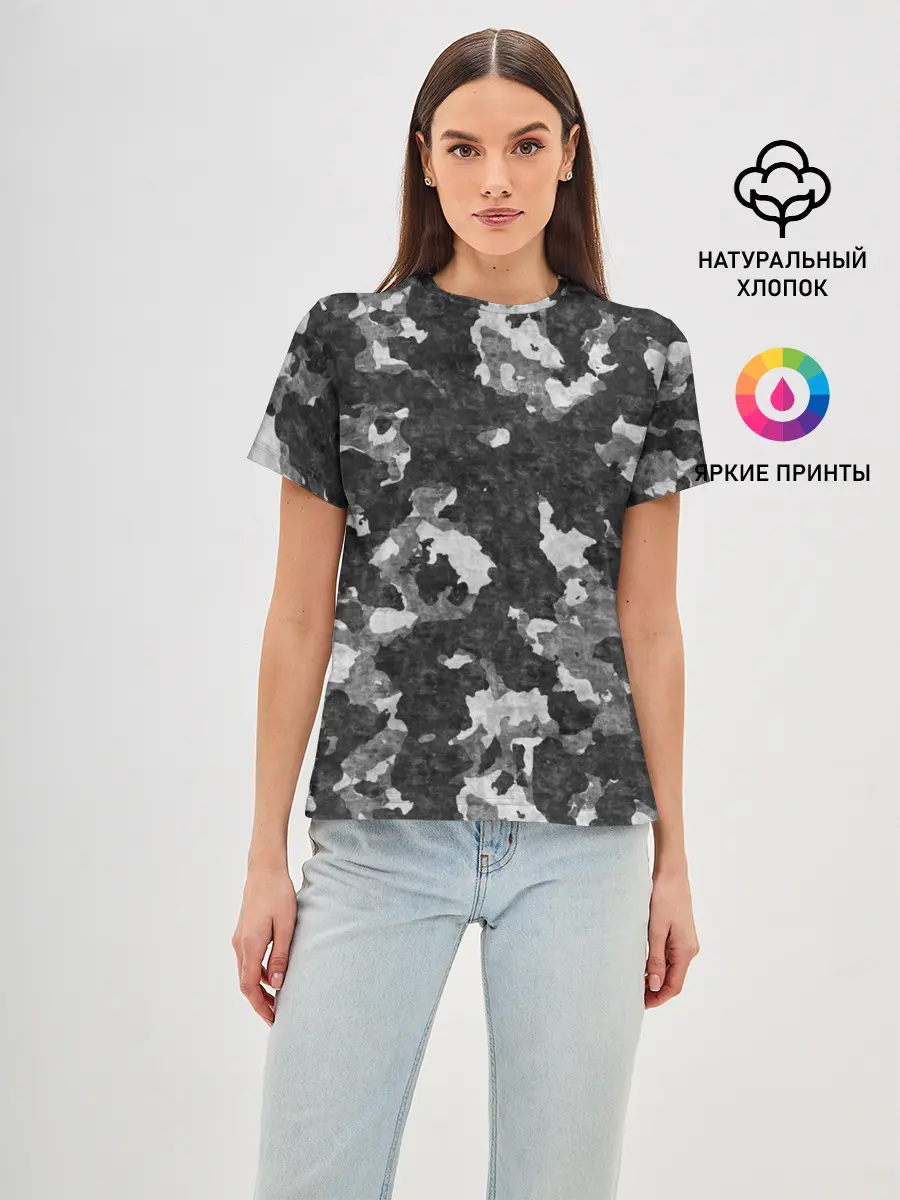 Женская базовая футболка / Gray Camouflage