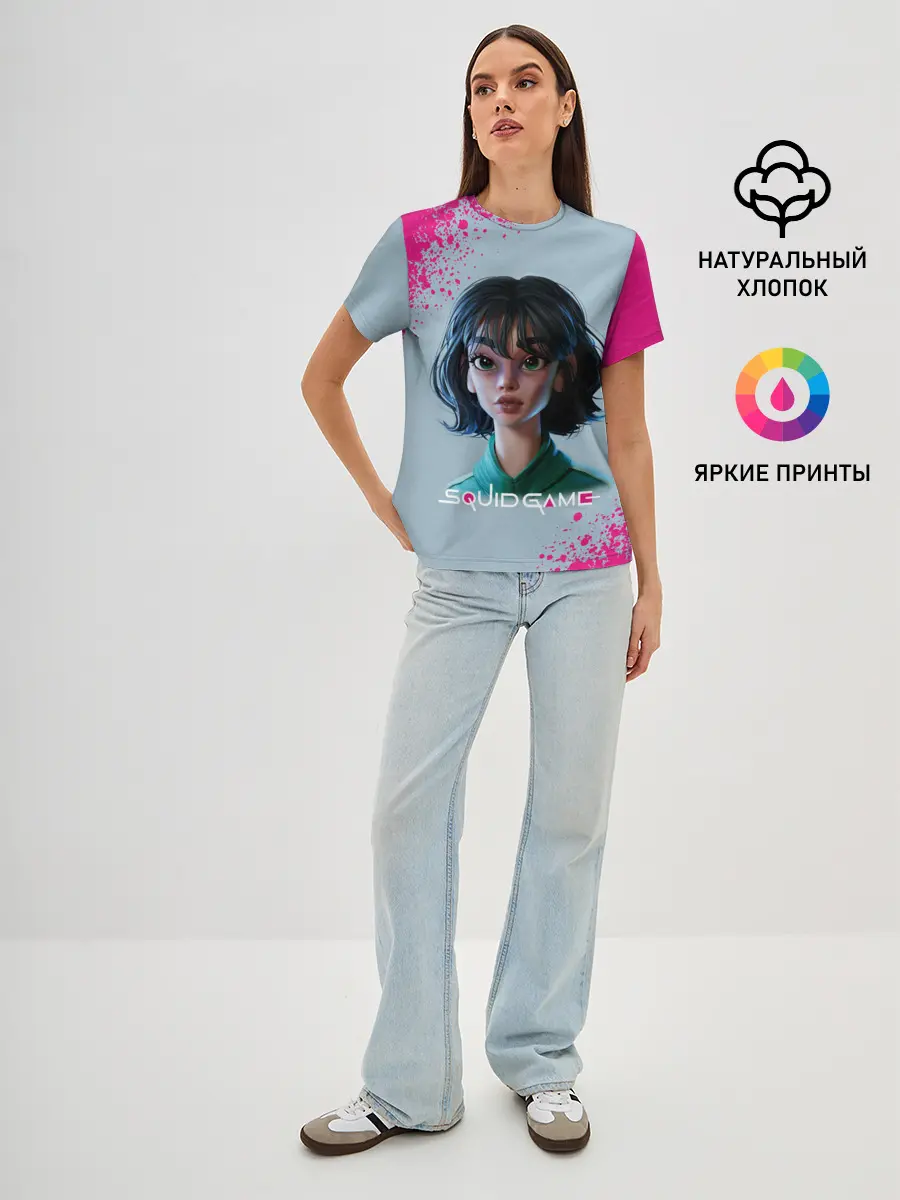 Женская базовая футболка / 067 | Розовые брызги