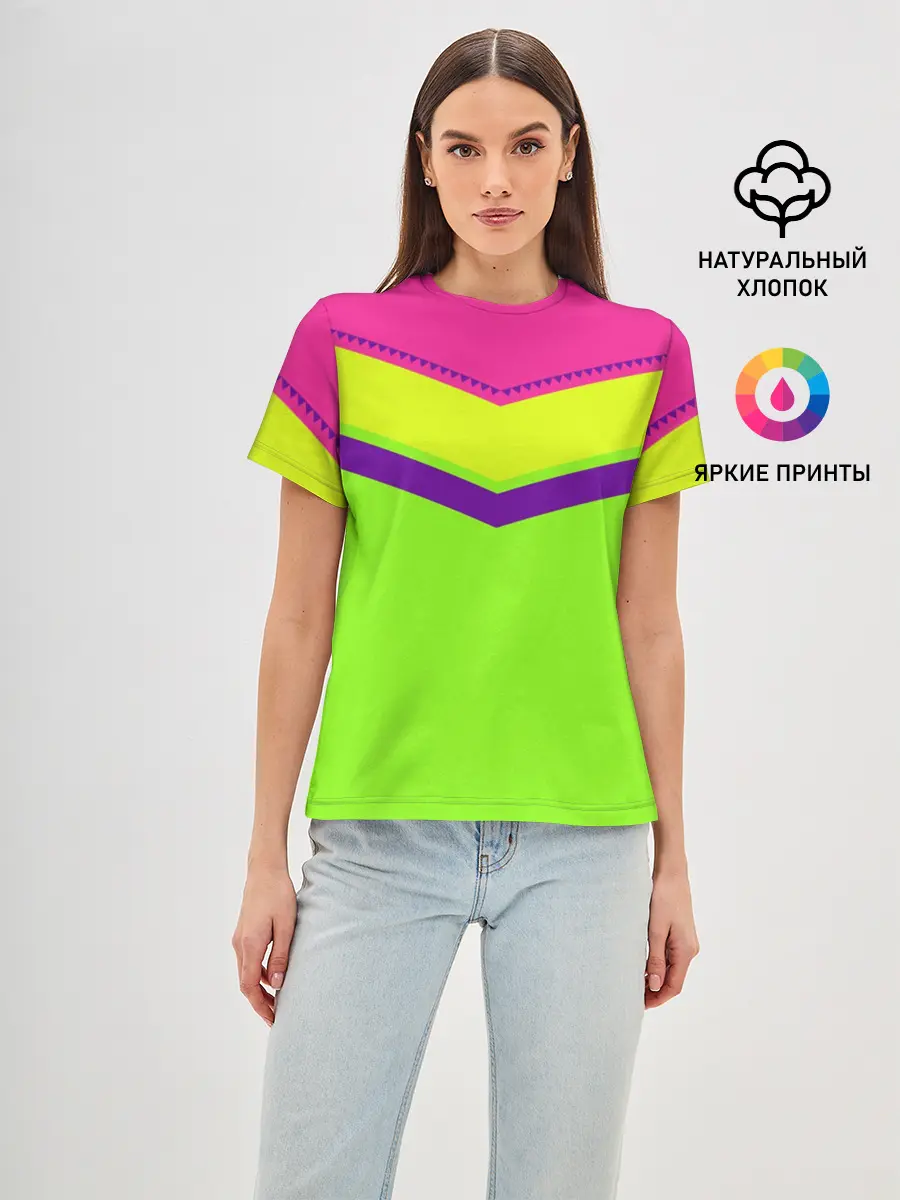 Женская базовая футболка / Цветные треугольники_ салатовы