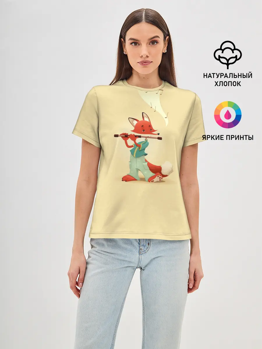 Женская базовая футболка / Лисичка с флейтой