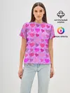 Женская базовая футболка / Розовые сердечки