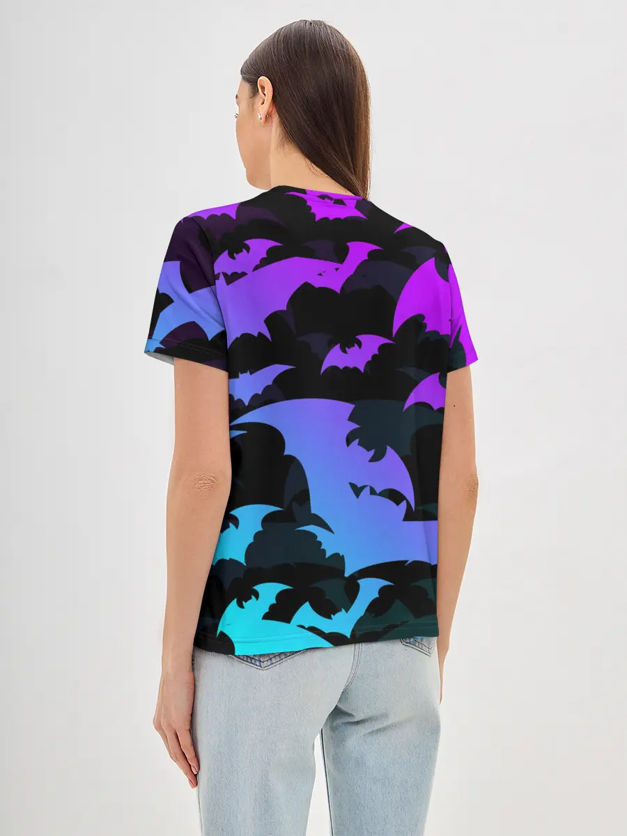 Женская базовая футболка / ЛЕТУЧИЕ МЫШИ ХЕЛЛОУИН НЕОН / HALLOWEEN NEON