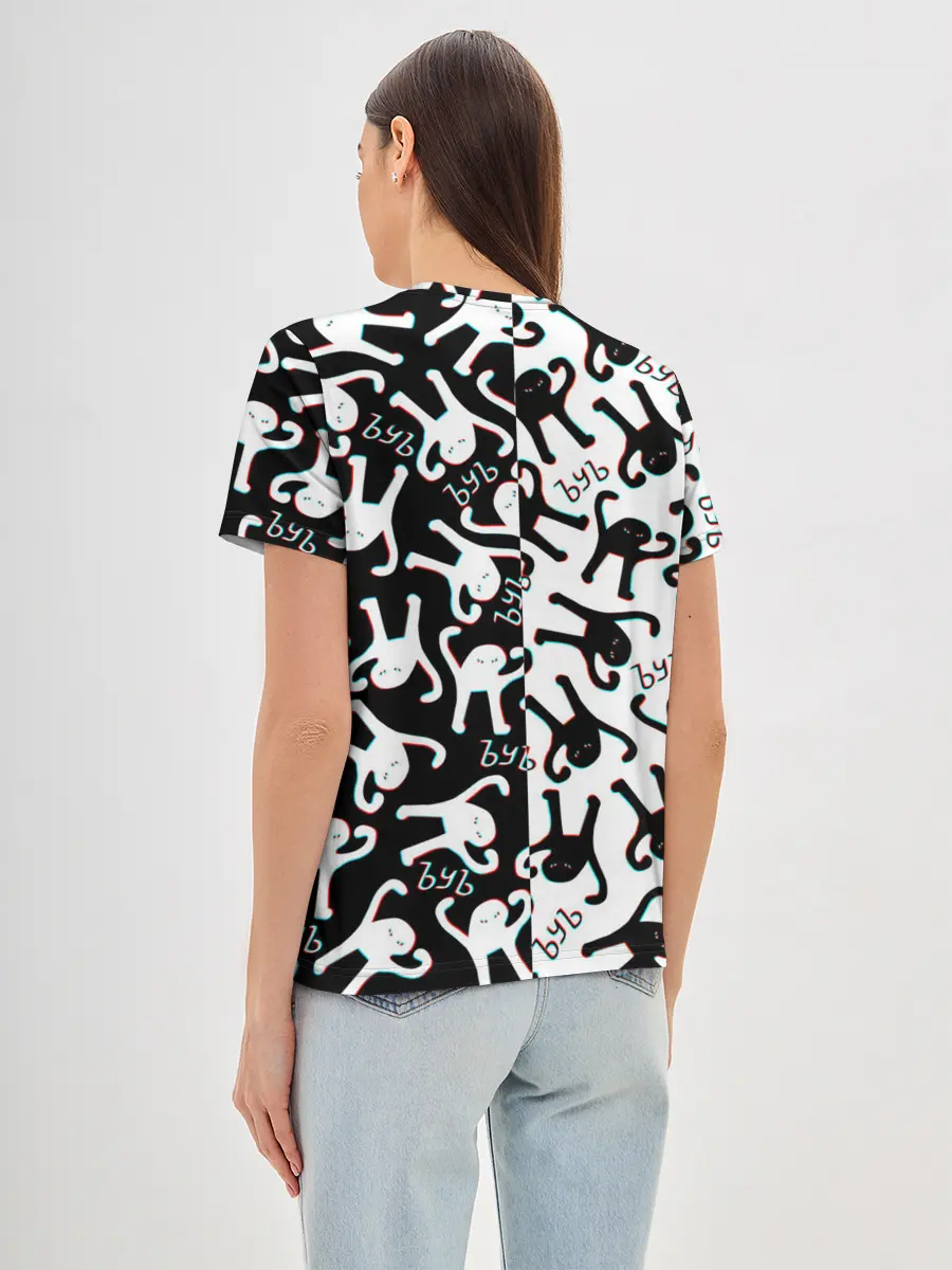 Женская базовая футболка / МЕМ КОТ ЪУЪ СЪУКА