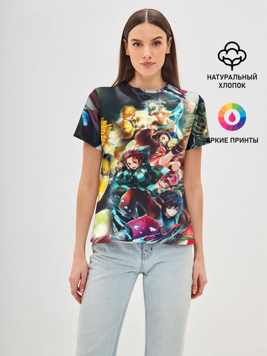 Женская базовая футболка / КЛИНОК РАССЕКАЮЩИЙ ДЕМОНОВ ПЕРСОНАЖИ