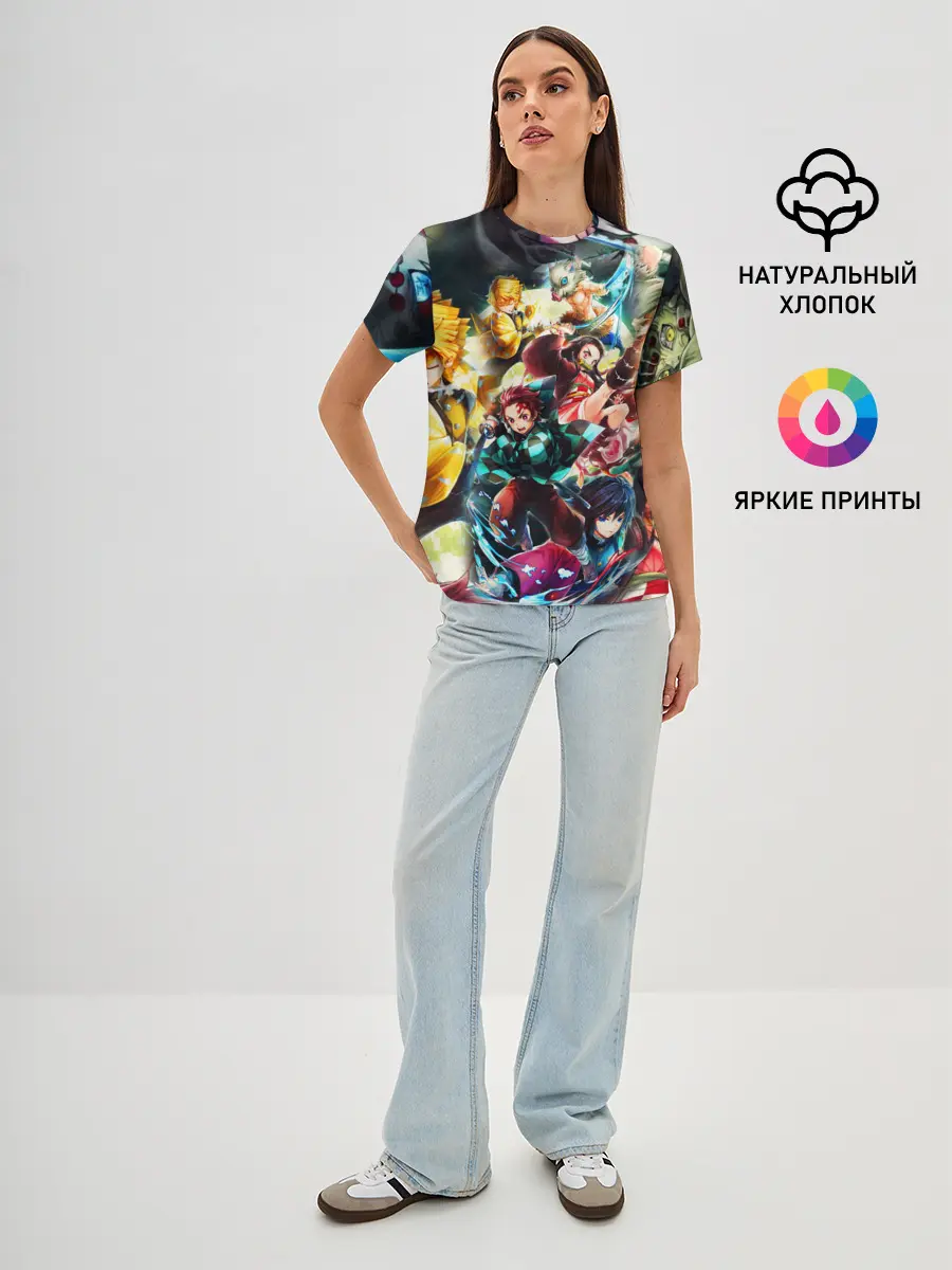 Женская базовая футболка / КЛИНОК РАССЕКАЮЩИЙ ДЕМОНОВ ПЕРСОНАЖИ