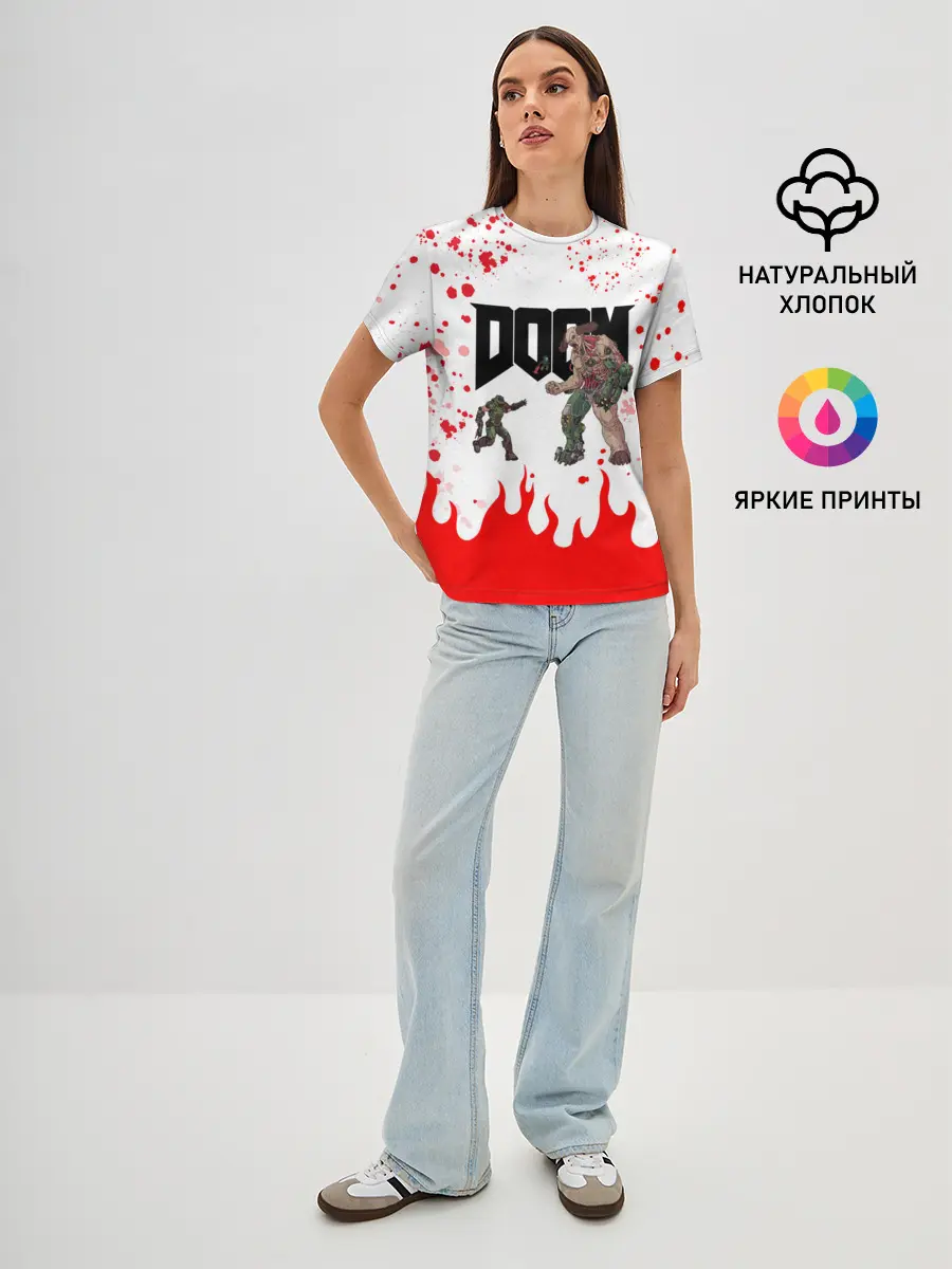 Женская базовая футболка / Doomguy vs Cyberdemon