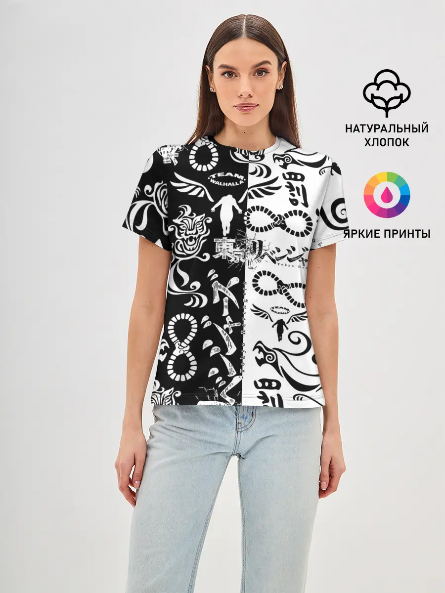 Женская базовая футболка / ТОКИЙСКИЕ МСТИТЕЛИ ЛОГОБОМБИНГ ЧБ